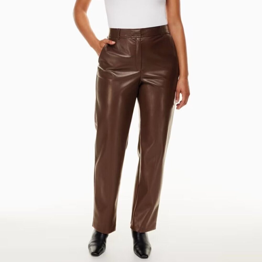 Aritzia Babaton Coffee Bean Faux Leather Straight‎ Leg Command Pant Trouser
